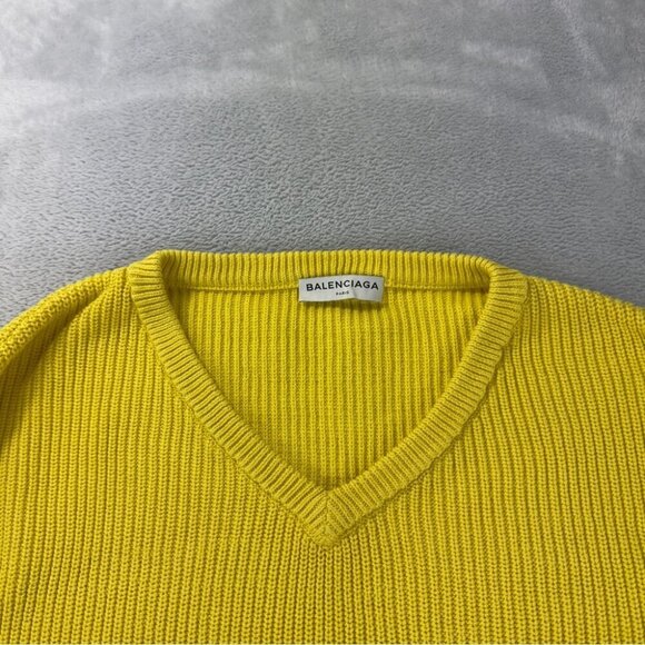Balenciaga Paris Yellow V Neck Oversized Heavy Knit Sweater Men's Size XS/34 EU - Picture 13 of 16